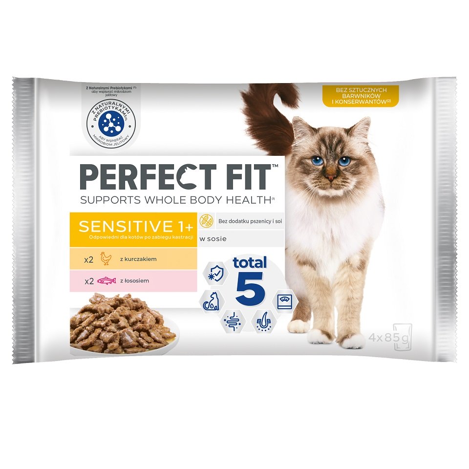 PERFECT FIT Sensitive 1+ kapsičky s kuracím mäsom a lososom 52x85 g ...