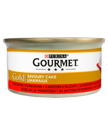 GOURMET Gold Savoury Cake Krmivo pre mačky v omáčke s hovädzím mäsom a paradajkami 24 x 85 g