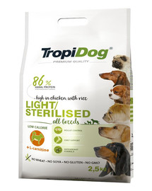 TROPIDOG Premium Light-Sterilized Granule pre psov s nadváhou Kuracie mäso a ryža 2,5 kg