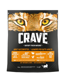CRAVE Bezobilné granule pre mačky s morčacím a kuracím mäsom 750 g x 6