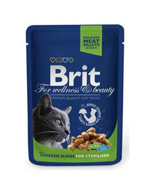 BRIT Premium Krmivo vo vrecúšku pre dospelé kastrované mačky s kuracím mäsom 24 x 100 g