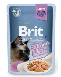 BRIT Premium Krmivo - Filety z lososa v omáčke pre kastrované mačky 24 x 85 g