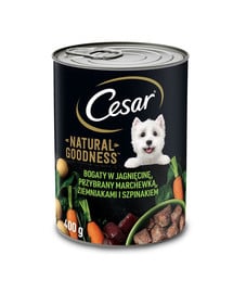 CESAR 6x400g Konzerva pre dospelých psov bohatá na jahňacie mäso s mrkvou, zemiakmi a špenátom