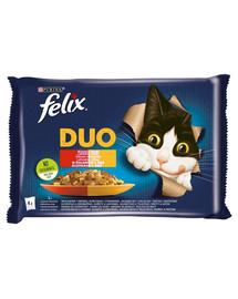 FELIX Duo Krmivo pre mačky v želé (hovädzie a hydinové mäso, kura a oblička, jahňacie a teľacie mäso, morka a pečeň) 4x85 g