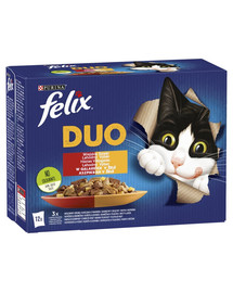 FELIX Duo Krmivo pre mačky v želé (hovädzie a hydinové mäso, kura a oblička, jahňacie a teľacie mäso, morka a pečeň) 12x85 g