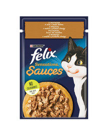 FELIX Sensations Sauce Krmivo pre mačky s morčacím mäsom v omáčke so slaninovou príchuťou 85 g