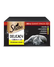 SHEBA Delicacy Hydinové príchute v želé 80x85g kačica, kuracie, hydina