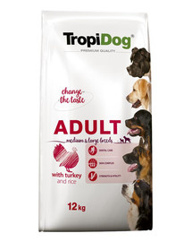 TROPIDOG Premium Adult M&L Granule pre psov stredných a veľkých plemien Morčacie mäso a ryža 12 kg