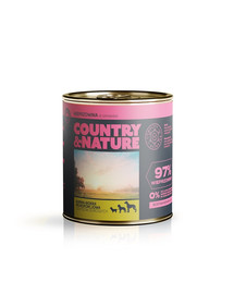 COUNTRY&NATURE Konzerva pre psov - Bezobilné krmivo s  bravčovým mäsom a špenátom 850 g