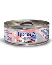 MONGE Natural Cat Tuniak, kura a krevety 80g