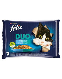 FELIX Duo Krmivo pre mačky v želé (čierna treska a losos, sleď a pstruh, losos a sardinky, pstruh a makrela) 4x85 g