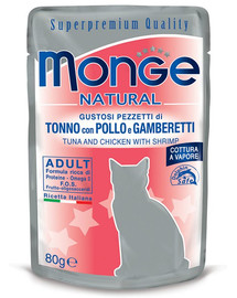 MONGE Cat Tuniak, kura, krevety 80 g