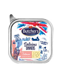 BUTCHER'S Classic Delicious Dinner Cat kúsky lososa v kôprovej omáčke 100 g