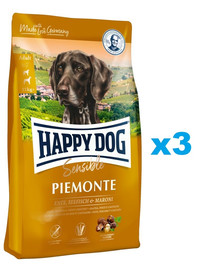 HAPPY DOG Supreme piemonte - kačacie, gaštany a ryby 3 x 10 kg