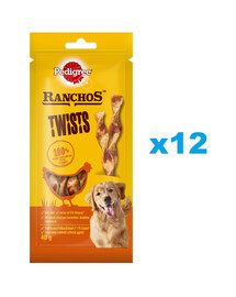 PEDIGREE Ranchos Twists 12x40 g pochúťky pre psov bohaté na kuracie mäso