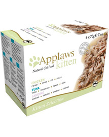 APPLAWS  Cat Tin Multipack Kitten Selection Krmivo pre mačiatka mix príchutí s rybami a kuracím mäsom 6 x 70 g