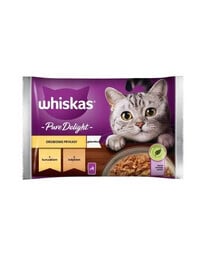 WHISKAS Pure Delight Hydinové pochúťky s kuracím a morčacím mäsom 4x85g