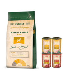 FITMIN Dog Mini Maintenance Lamb&Beef 12 kg + 4 Konzervy ZADARMO