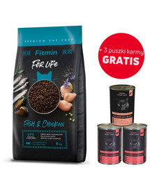 FITMIN Cat For Life Adult Fish and Chicken 8 kg + 3 konzervy ZADARMO