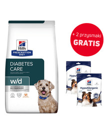 HILL'S Prescription Diet w/d Diabetes Care Chicken Adult 10 kg + 2x Hypoallergenic treats 220g
