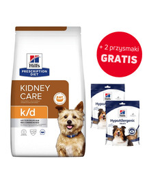 HILL'S Prescription Diet k/d Canine 12 kg + 2x Hypoallergenic treats 220g