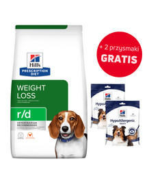 HILL'S Prescription Diet r/d Weight Reduction with Chicken Adult 10 kg + 2x Hypoallergenic treats 220g