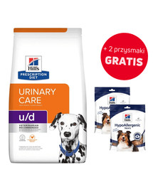 HILL'S Prescription Diet Canine U/D Urinary Care 10 kg + 2x Hypoallergenic treats 220g