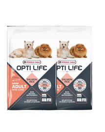 VERSELE-LAGA Adult Skin Care Mini - Granule pre dospelých psov malých a miniatúrnych plemien s citlivou pokožkou  s príchuťou lososa 15 kg (2 x 7,5 kg)