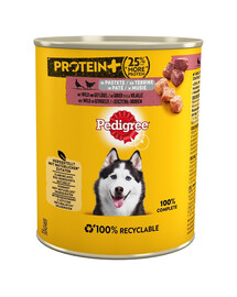 PEDIGREE Adult Protein+ 12x800 g Kompletné vlhké krmivo pre dospelé psy so zverinou a hydinou v pene