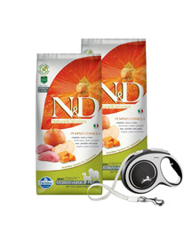 N&D GF Pumpkin Boar & Apple Adult Medium & Maxi 2 x 12 kg + FLEXI New Comfort L Tape 8 m ZADARMO