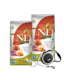 N&D Grain Free Pumpkin DOG Adult Mini Boar & Apple 2 x 7 kg + FLEXI New Comfort L Tape 8 m ZADARMO