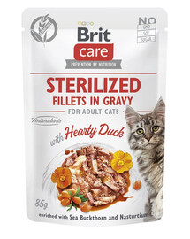 BRIT CARE Fillets in Gravy Pouch Sterilized Hearty Duck 24x85g s kačkou pre sterilizované mačky