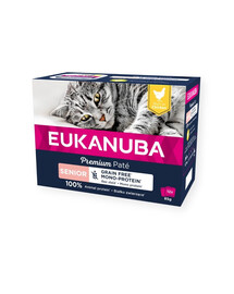 EUKANUBA Grain Free Senior monoproteínová kuracia paštéta pre staršie mačky 12x85 g
