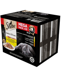 SHEBA Kompletné vlhké krmivo v omáčke z kuracieho a morčacieho mäsa 32x85g
