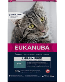 EUKANUBA Grain Free Adult Losos 10 kg pre dospelé mačky