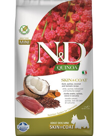 N&D Quinoa Dog Skin & Coat Adult Mini Krmivo pre psov kačica, kokos a kurkuma 2,5 kg