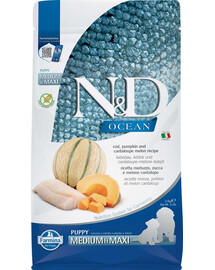 N&D Ocean Dog Puppy Medium & Max - Krmivo pre šteňatá a gravidné sučky psov s  treskou, tekvicou a melónom 2,5 kg