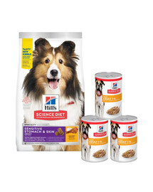 HILL'S Canine Adult Sensitive Stomach & Skin 14 kg + 3 konzervy ZADARMO