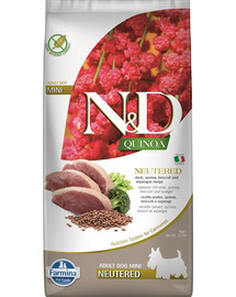 N&D Quinoa Dog Neutere Adult Mini duck Granule pre kastrované psy kačica, brokolica a špargľa 7 kg