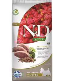 N&D Quinoa Dog Neutere Adult Mini duck Granule pre kastrované psy kačica, brokolica a špargľa 7 kg