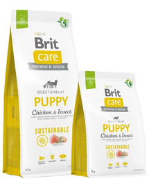 BRIT Care Sustainable Puppy z kurczakiem i insektami 12 kg + 3 kg