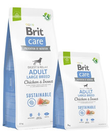 BRIT Care Dog Sustainable Adult Large Breed Chicken & Insect karma dla dorosłych psów dużych ras z kurczakiem i insektami 12 kg + 3 kg