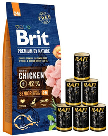 BRIT Premium By Nature Senior Small Medium S+M 15 kg + mokré krmivo s hydinou 6x1240 g