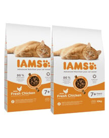 IAMS for Vitality Senior Granule pre staršie mačky s čerstvým kuracím mäsom 20 kg (2 x 10 kg)