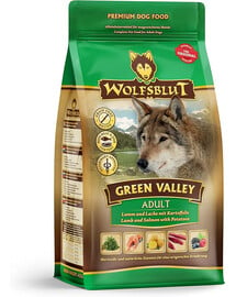 WOLFSBLUT Green Valley Adult suché krmivo pre psov s jahňacím mäsom, lososom a zeleninou 12,5 kg