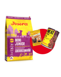 JOSERA Mini Junior 10kg + Meatlovers 400g & Denties 180g ZADARMO