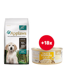 APPLAWS Dog Chicken Puppy small & medium breed puppy 7,5 kg + Taste Toppers kuracie mäso vo vývare 18x156 g ZADARMO