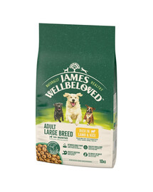 JAMES WELLBELOVED Adult 10 kg Kompletné krmivo pre dospelých psov veľkých plemien >14 mesiacov - 10 rokov bohaté na jahňacinu a ryžu
