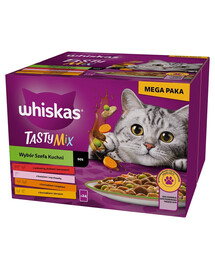 WHISKAS Adult Tasty Mix 24x85g Kapsička s hovädzím mäsom, lososom, kuracím, morčacím mäsom a treskou