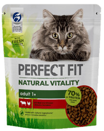 PERFECT FIT Natural Vitality 1+ s hovädzím a kuracím mäsom 650 g - suché krmivo pre dospelé mačky